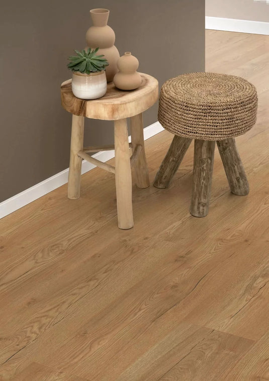 olchon oak honey large aqua laminate flooring displayed in a hallway