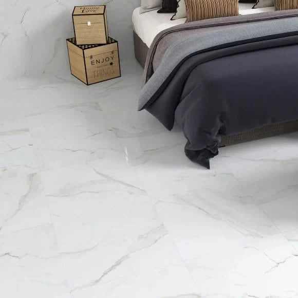 Load image into Gallery viewer, essential tile in white, 60x60cm displayed in the bedroom