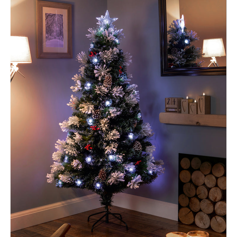 Load image into Gallery viewer, 1.5M Snow Tipped Tree With White LED Pinecones Berries | FT183120