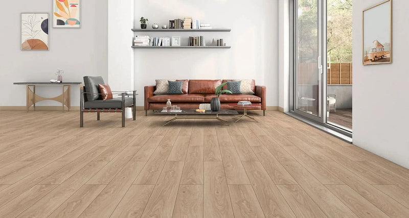 Завантажте зображення в засіб перегляду галереї, tokyo oak aqua laminate flooring displayed in a living area