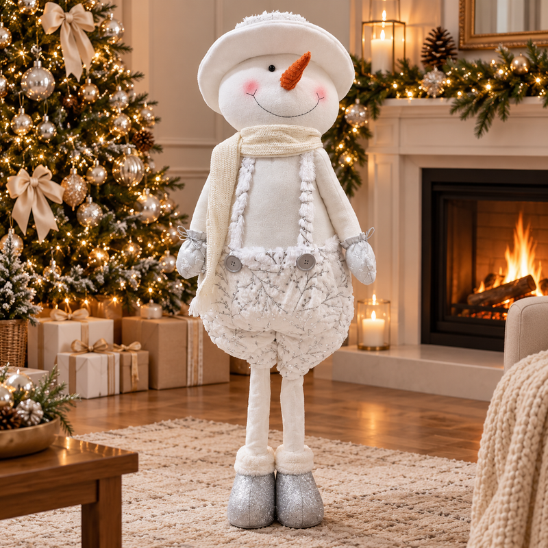 Завантажте зображення в засіб перегляду галереї, Extendable legs Plush Snowman Silver Hat | 132cm | P054571