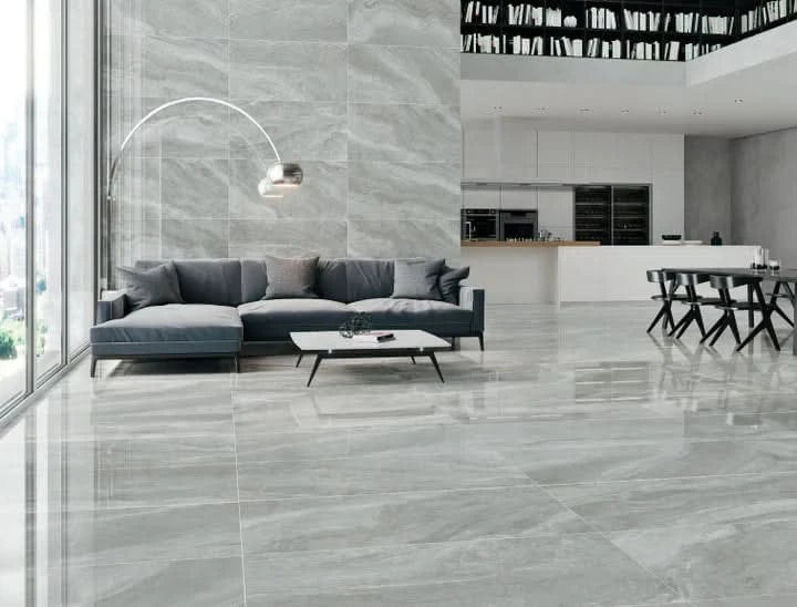 Завантажте зображення в засіб перегляду галереї, grey galaxy tile 60x120cm displayed in a living area