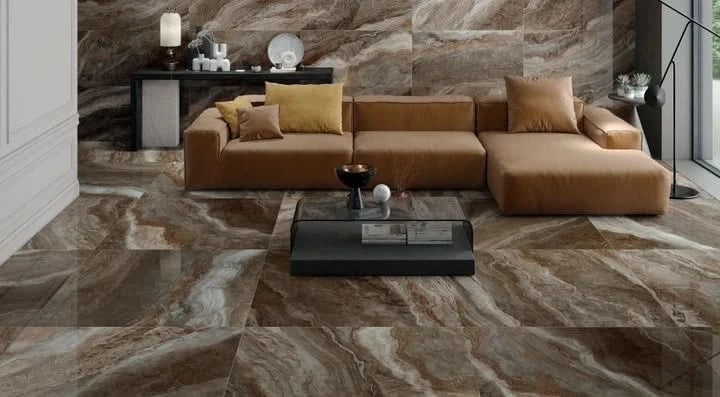 Load image into Gallery viewer, brown galaxy tile 60x120cm displayed in a living area