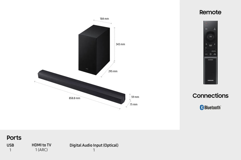 Załaduj obraz do przeglądarki galerii, Samsung Wireless B-Series Sound Bar | Black | HW-B450F/XU