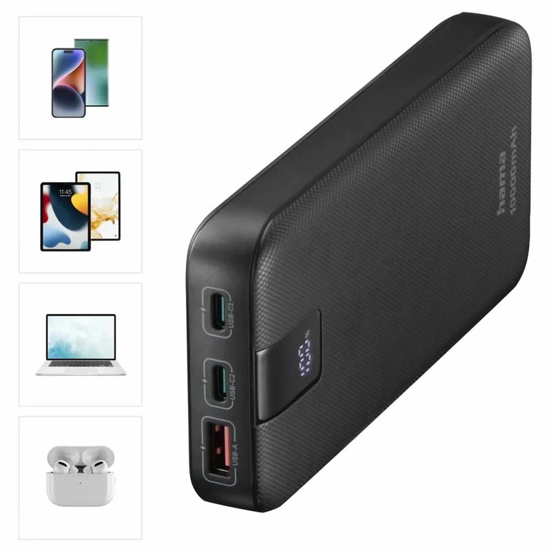 Load image into Gallery viewer, Hama 10000mAh Quick Charge 3.0 Power Bank | Anthracite Black | 514806
