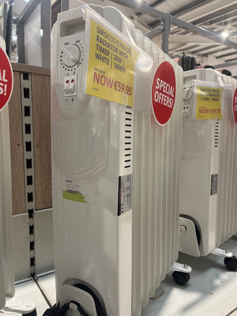 Завантажте зображення в засіб перегляду галереї, Sirocco 9 Fin Oil Radiator with Timer | 2KW | White | 160659