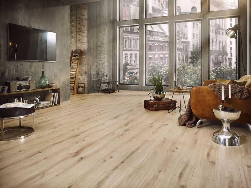 Завантажте зображення в засіб перегляду галереї, desperados oak aqua long laminate flooring on display in a living area