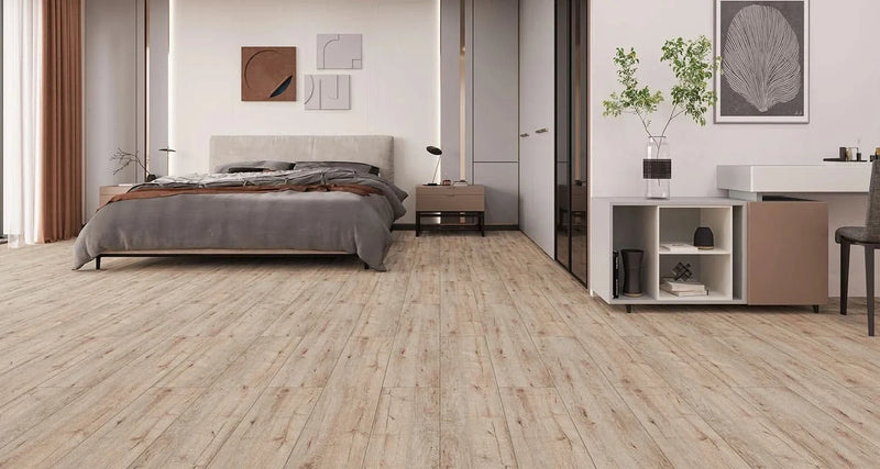 Load image into Gallery viewer, benfica mese oak laminate flooring displayed in a bedroom