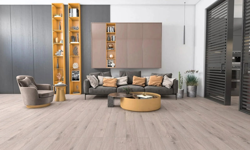 Завантажте зображення в засіб перегляду галереї, dibek mese oak laminate flooring on display in a living area