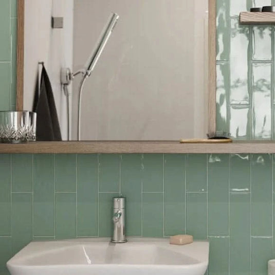 masia tile in jade, 7.5x30cm in the bathroom