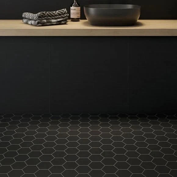 Завантажте зображення в засіб перегляду галереї, miniworx hexagon ral 1500 tile in matt black, 21x24cm as flooring