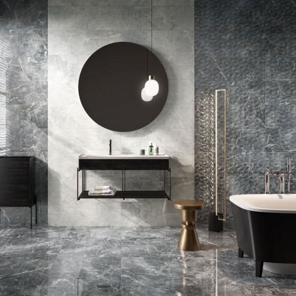 Завантажте зображення в засіб перегляду галереї, white glossy nebula tile in the bathroom