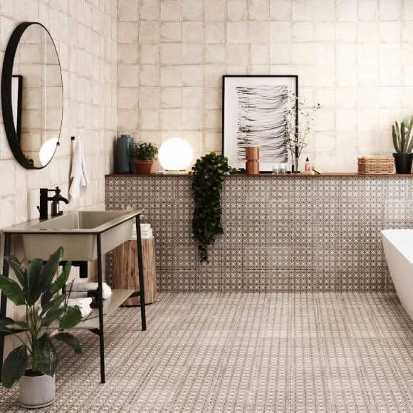Завантажте зображення в засіб перегляду галереї, white norland tile 20x20cm displayed in a bathroom
