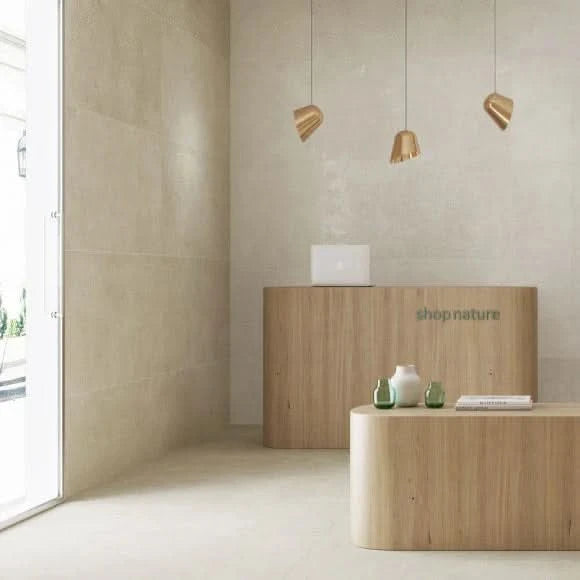 Load image into Gallery viewer, shellstone dry tile in cream, 30x60cm in the hall