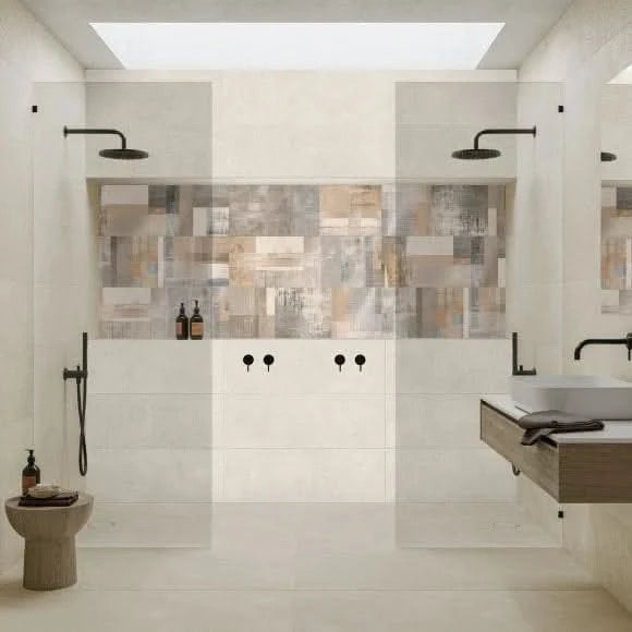 Load image into Gallery viewer, shellstone dry tile in white, 30x60cm in the bathroom