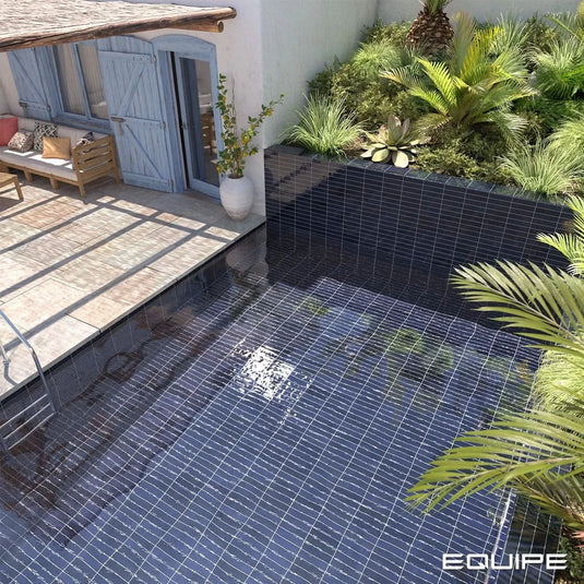 tribeca tile in blue note, 6x24.6cm in the pool