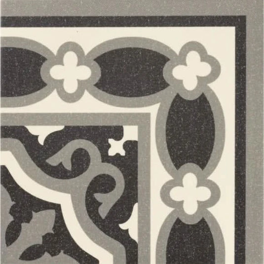 victorian esquina florentine corner tile in black, 20x20cm