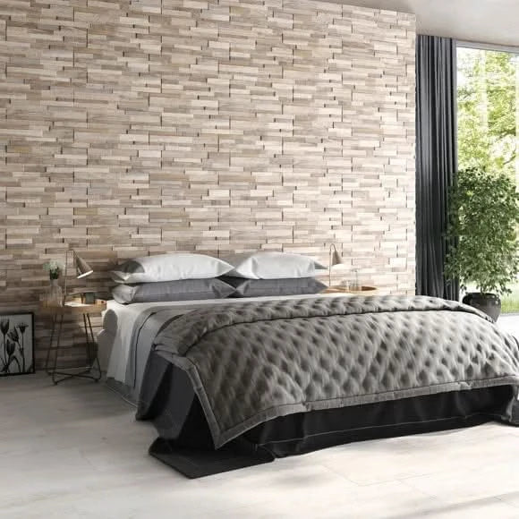 Load image into Gallery viewer, wall art tile in taupe, 15x61cm in the bedroom