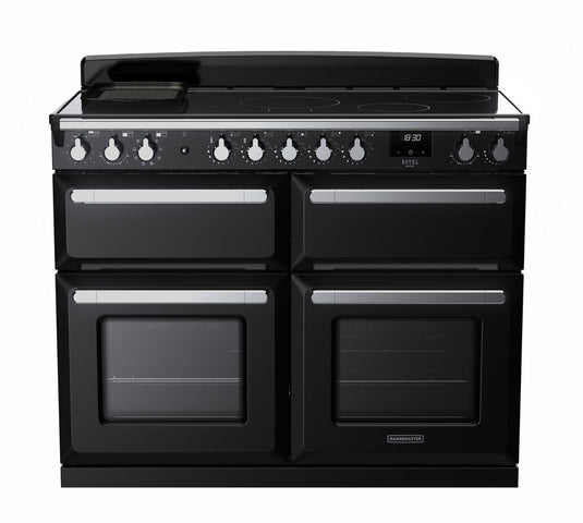 Rangemaster Estel Deluxe 110 Slow Oven | Induction | Gloss Black | Chrome Trim | ESDLB110EIPGBL/CM1 15299