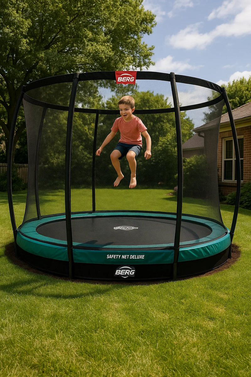 Завантажте зображення в засіб перегляду галереї, Berg Champion InGround Trampoline | 330CM/ 11FT | Safety Net Deluxe | Green | 35.41.05.03