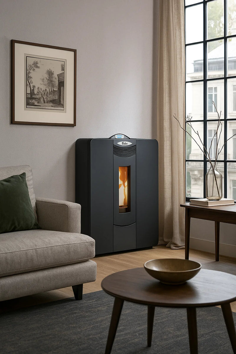 Завантажте зображення в засіб перегляду галереї, Kalor Quadra 12D Ductable Slim Wood Pellet Stove | Black | 12Kw | QUA-12DB