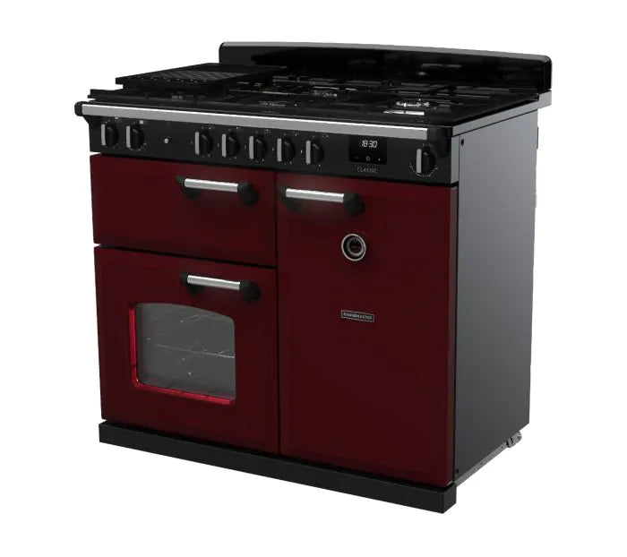 Załaduj obraz do przeglądarki galerii, Rangemaster Classic 100 Dual Fuel Bordeaux with Chrome trim | CL100DFPBOR/CM1