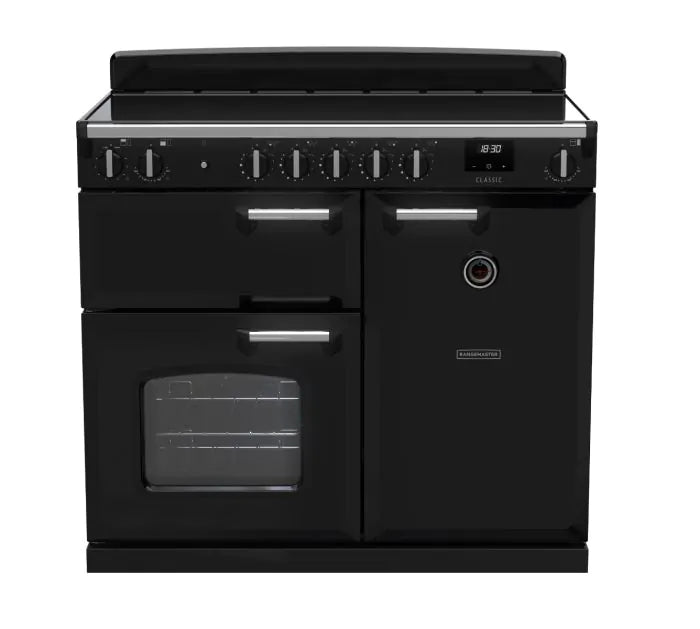 Załaduj obraz do przeglądarki galerii, Rangemaster Classic 100 Induction Black with Chrome Trim | CL100EIPGBL/CM1 14205