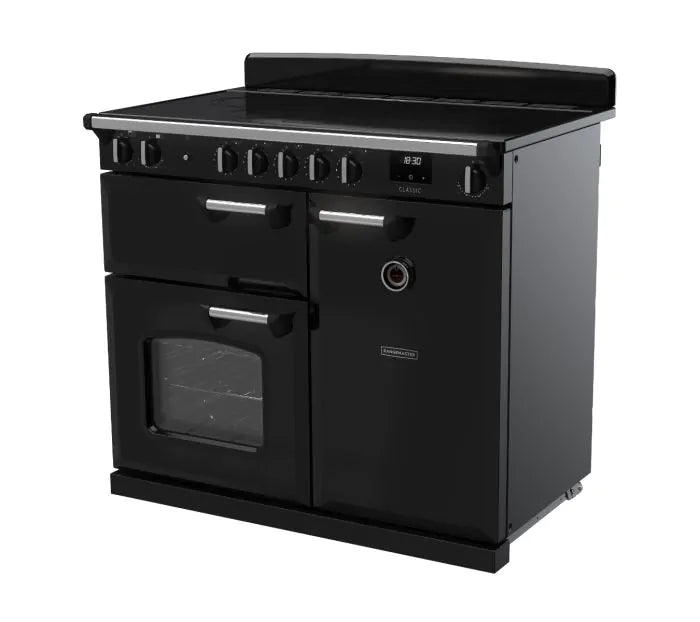 Załaduj obraz do przeglądarki galerii, Rangemaster Classic 100 Induction Black with Chrome Trim | CL100EIPGBL/CM1 14205