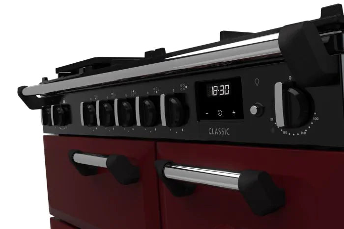 Завантажте зображення в засіб перегляду галереї, Rangemaster Classic 90 Dual Fuel Bordeaux with Chrome Trim | CL90DFPBOR/CM1