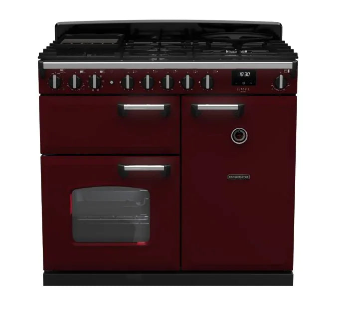 Load image into Gallery viewer, Rangemaster Classic Deluxe 100 Dual Fuel Bordeaux with Chrome Trim | CLDL100DFPBOR/CM1