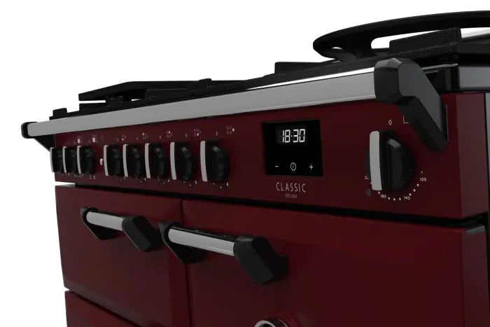 Load image into Gallery viewer, Rangemaster Classic Deluxe 100 Dual Fuel Bordeaux with Chrome Trim | CLDL100DFPBOR/CM1