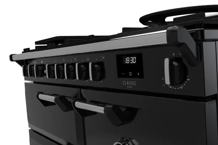 Load image into Gallery viewer, Rangemaster Classic Deluxe 100 Dual Fuel Black with Chrome Trim | CLDL100DFPGBL/CM1