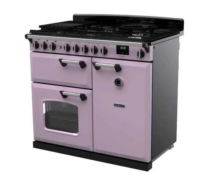 Załaduj obraz do przeglądarki galerii, Rangemaster Classic Deluxe 100 Dual Fuel Heather with Chrome Trim | CLDL100DFPHTH/CM1