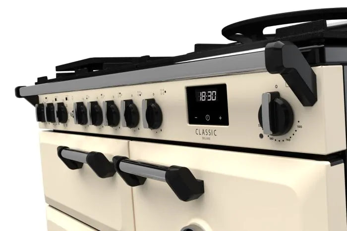 Load image into Gallery viewer, Rangemaster Classic Deluxe 100 Dual Fuel Pale Cream with Chrome Trim | CLDL100DFPPCR/CM1