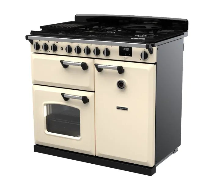 Load image into Gallery viewer, Rangemaster Classic Deluxe 100 Dual Fuel Pale Cream with Chrome Trim | CLDL100DFPPCR/CM1