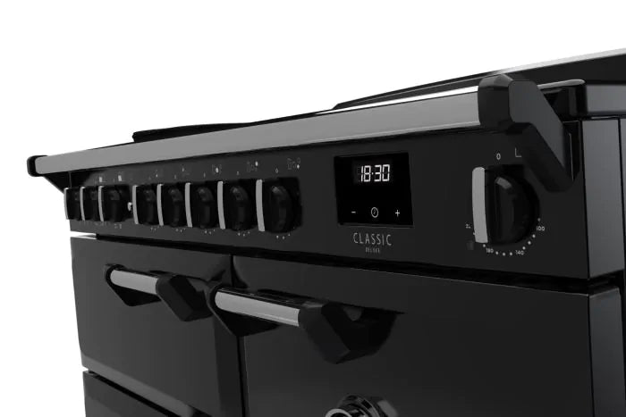 Załaduj obraz do przeglądarki galerii, Rangemaster Classic Deluxe 100 Induction Black with Chrome Trim | CLDL100EIPGBL/CM1