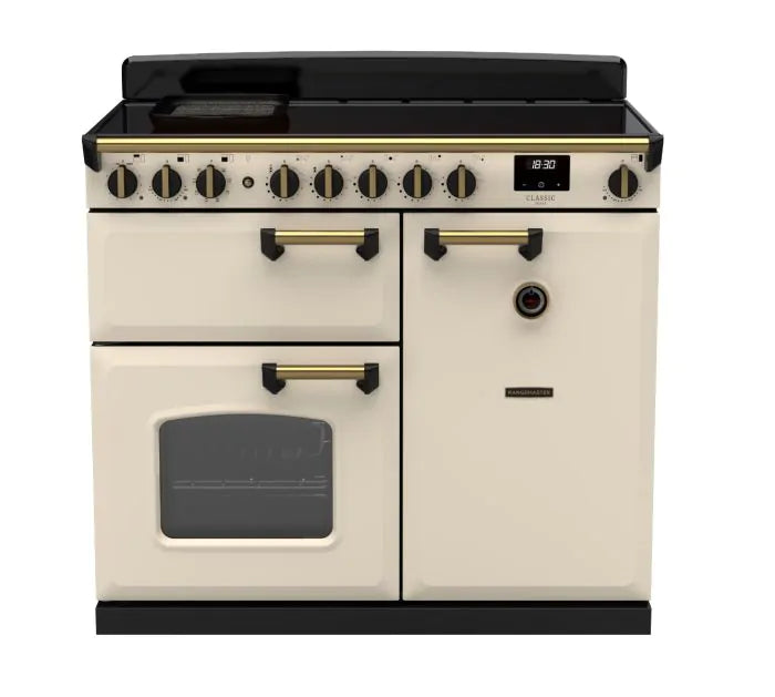 Load image into Gallery viewer, Rangemaster Classic Deluxe 100 Induction Pale Cream with Antique Brass Trim | CLDL100EIPPCR/AB1