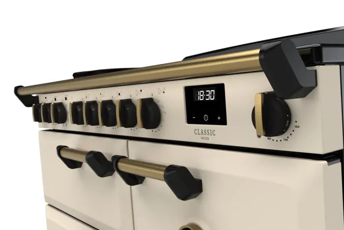 Load image into Gallery viewer, Rangemaster Classic Deluxe 100 Induction Pale Cream with Antique Brass Trim | CLDL100EIPPCR/AB1