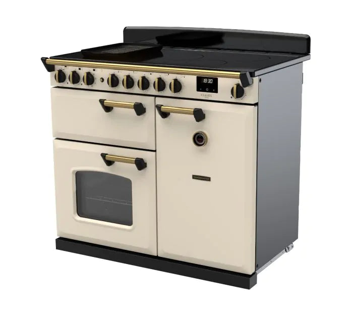 Load image into Gallery viewer, Rangemaster Classic Deluxe 100 Induction Pale Cream with Antique Brass Trim | CLDL100EIPPCR/AB1