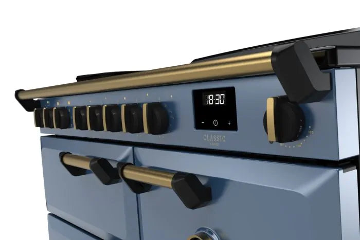 Load image into Gallery viewer, Rangemaster Classic Deluxe 100 Induction Stone Blue with Antique Brass Trim | CLDL100EIPSTB/AB1