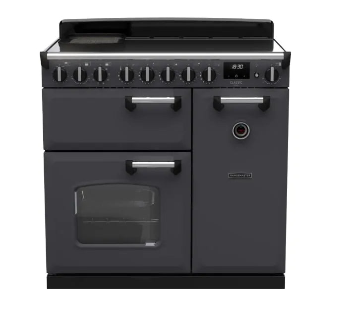 Завантажте зображення в засіб перегляду галереї, Rangemaster Classic Deluxe 90 Induction Slate with Chrome Trim | CLDL90EIPSLT/CM1