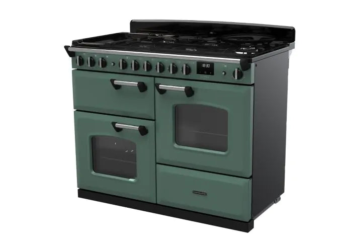 Load image into Gallery viewer, Rangemaster Classic Deluxe Oc 110 Dual Fuel Mineral Green with Chrome Trim | CLDLO110DFPMGR/CM1