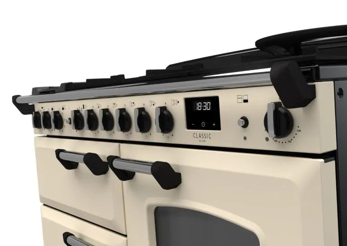 Load image into Gallery viewer, Rangemaster Classic Deluxe Oc 110 Dual Fuel Pale Cream with Chrome Trim | CLDLO110DFPPCR/CM1