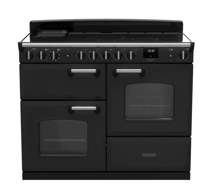 Load image into Gallery viewer, Rangemaster Classic Deluxe Oc 110 Induction Charcoal Black with Chrome Trim | CLDLO110EIPCBL/CM1