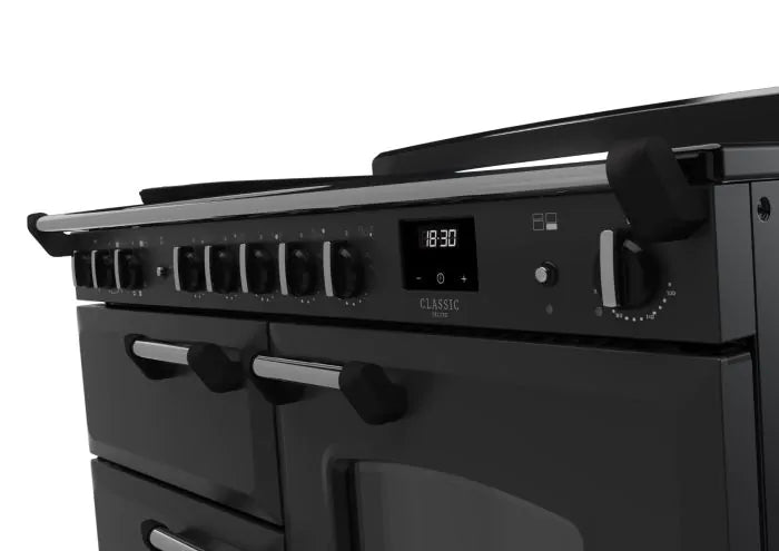 Load image into Gallery viewer, Rangemaster Classic Deluxe Oc 110 Induction Charcoal Black with Chrome Trim | CLDLO110EIPCBL/CM1