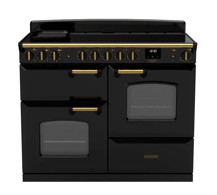 Load image into Gallery viewer, Rangemaster Classic Deluxe Oc 110 Induction Black with Antique Brass Trim | CLDLO110EIPGBL/AB1
