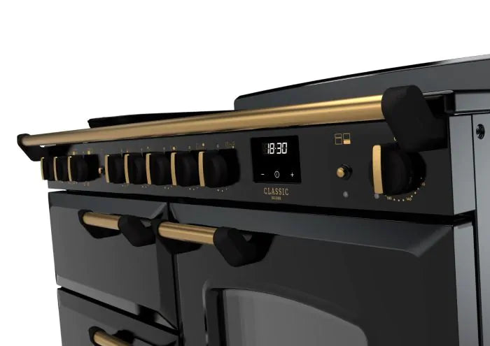 Load image into Gallery viewer, Rangemaster Classic Deluxe Oc 110 Induction Black with Antique Brass Trim | CLDLO110EIPGBL/AB1