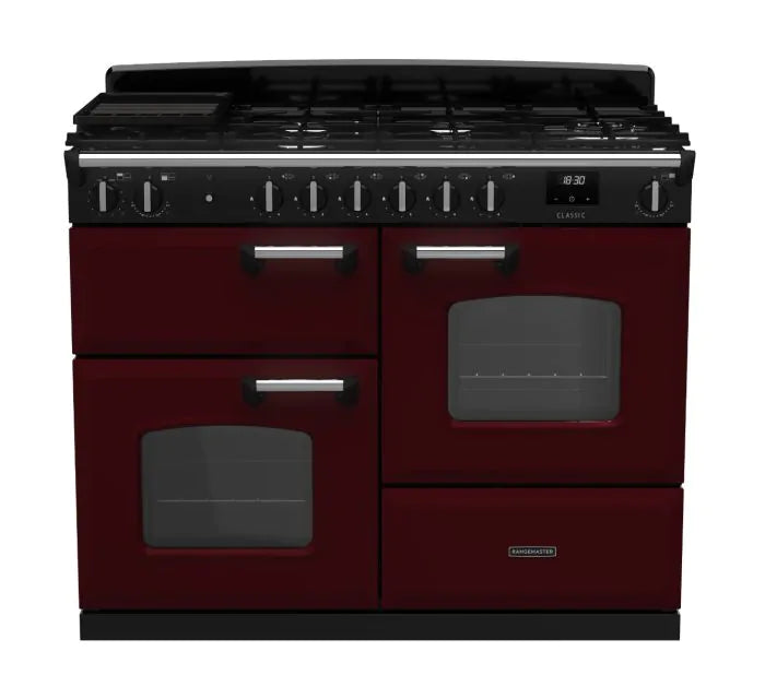 Завантажте зображення в засіб перегляду галереї, Rangemaster Classic Oc 110 Dual Fuel Bordeaux with Chrome Trim | CLO110DFPBOR/CM1