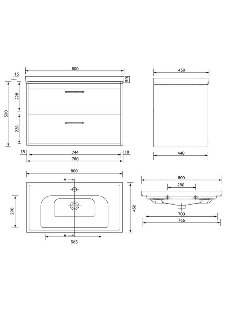 Załaduj obraz do przeglądarki galerii, Sonas Finland Wall Hung 80Cm Two Drawer Vanity Unit | Matt Coral Green | Brushed Gold Handle | UF0931