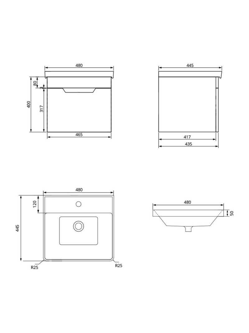 Załaduj obraz do przeglądarki galerii, Sonas Freya Wall Hung 50Cm Single Drawer Vanity Unit | Matt Black | Matt Black Handle | UF1128